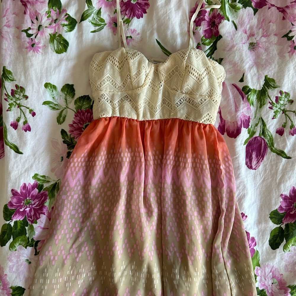 Sweet Bohemian Ankle length sheer dress. Coral pink.